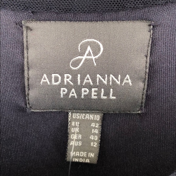 Adrianna Papell Mesh Floral Beaded Sheath Midnight - Picture 7 of 8